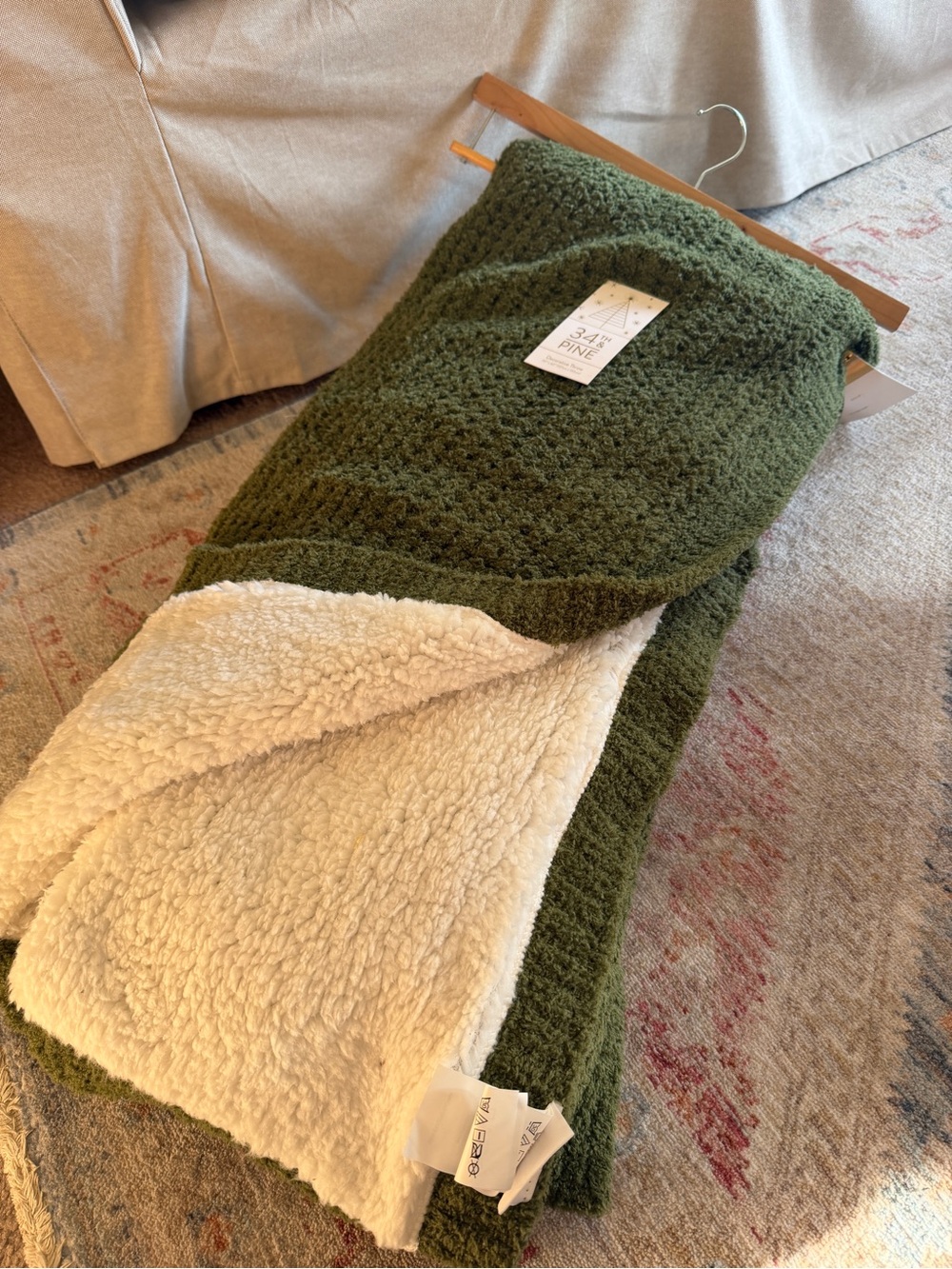 Cozy Olive Green Sherpa Throw Blanket